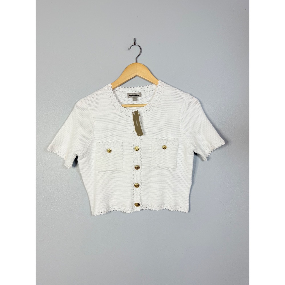 J.Crew Short-sleeve sweater lady jacket White Gold Hardware Small NWT - Picture 2 of 8